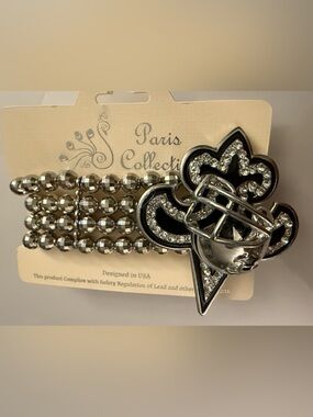 Silver statement stretch cuff brace Crystal Fleur-de-Lis Stretch Bracelet